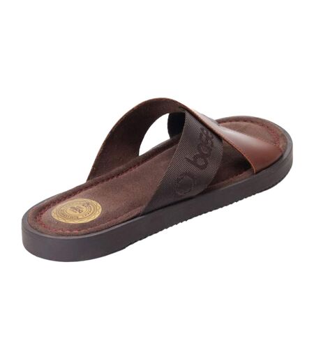 Mens Webb Leather Sliders Burnt Brown Base London
