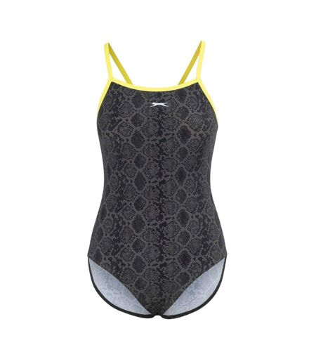 Maillot De Bain 1 Pièce Motif/style Peau De Serpent Femme Noir Vert Slazenger