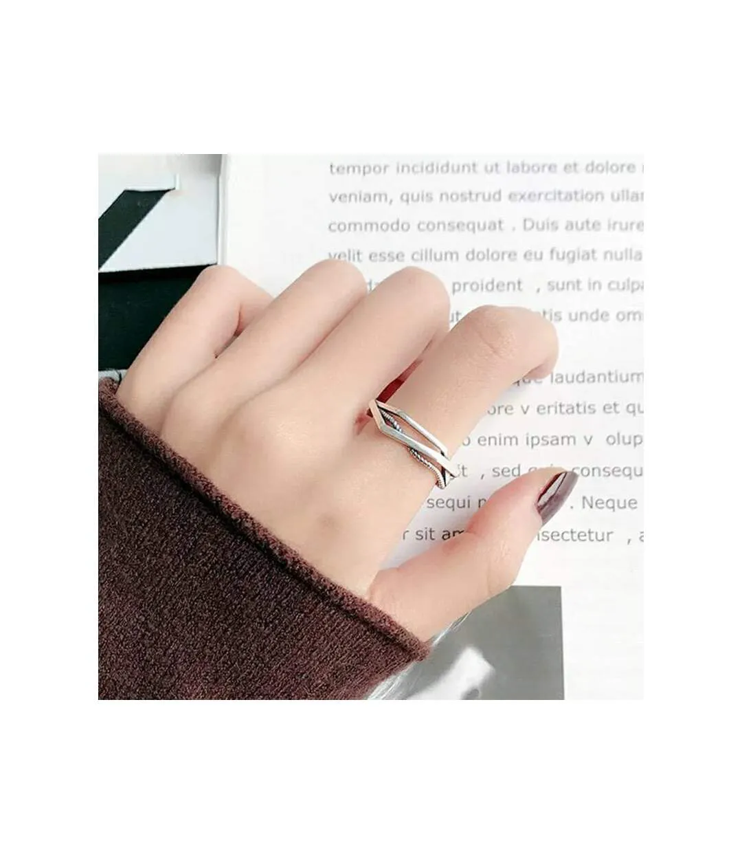925 Sterling Silver Geometric Hexagon Stackable Slim Band Ring-4