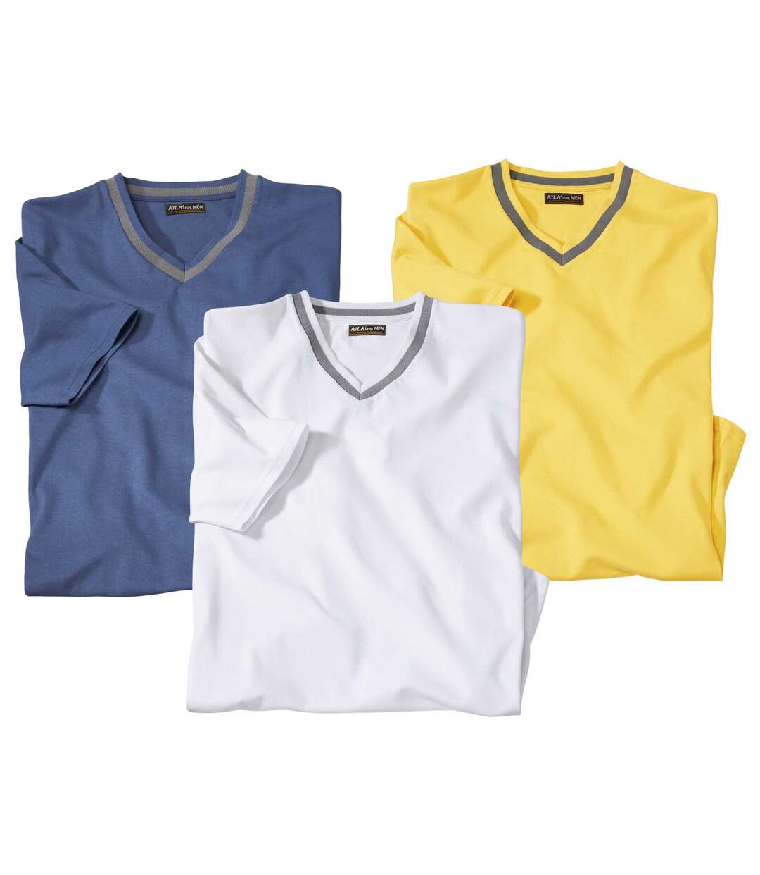 Pack of 3 Men's V-Neck T-Shirts - Blue Yellow White-1