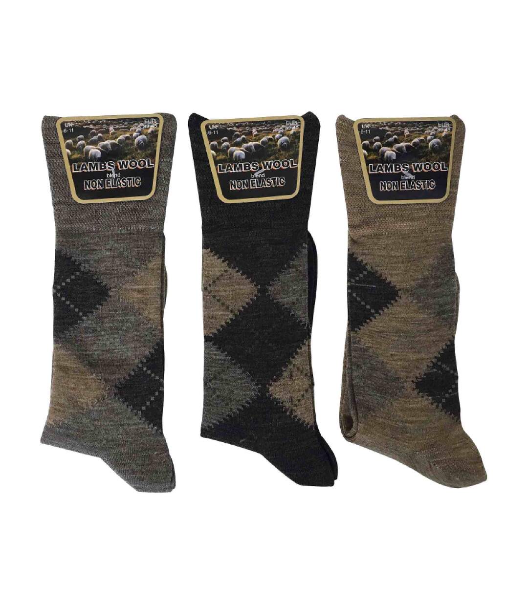 3 Pack Mens Non Elastic Lambs Wool Blend Socks with Loose Top-2