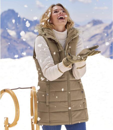 Women's Taupe Padded Vest - Water-Repellent