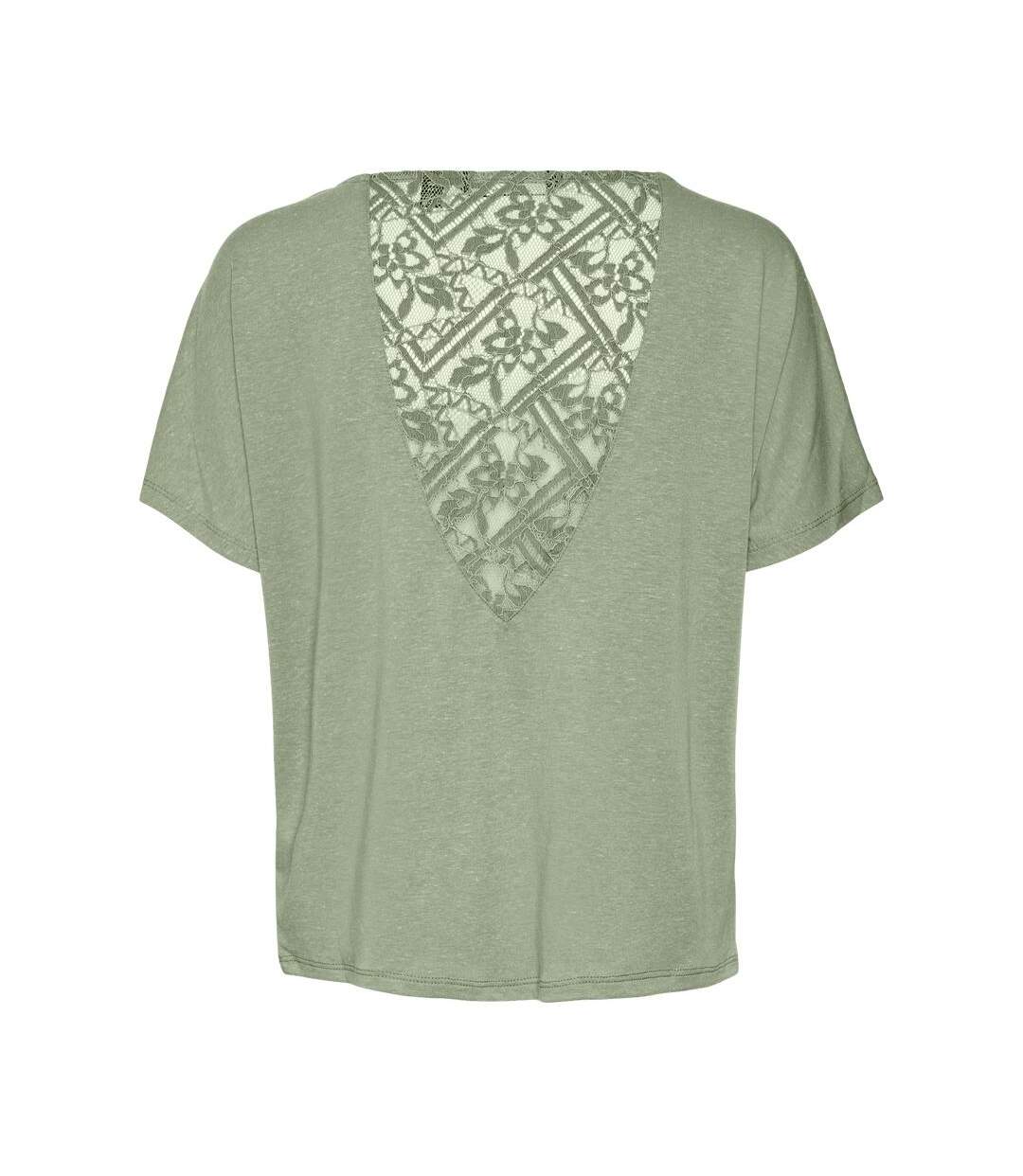 T-shirt vert dentelle femme vero moda marijune-2
