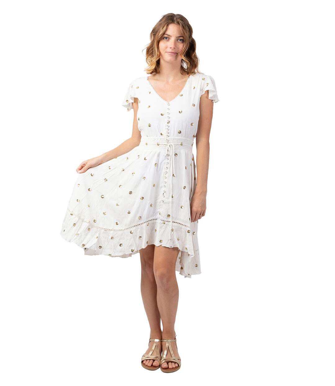 Robe courte ethnique chic INDIA blanche Coton Du Monde