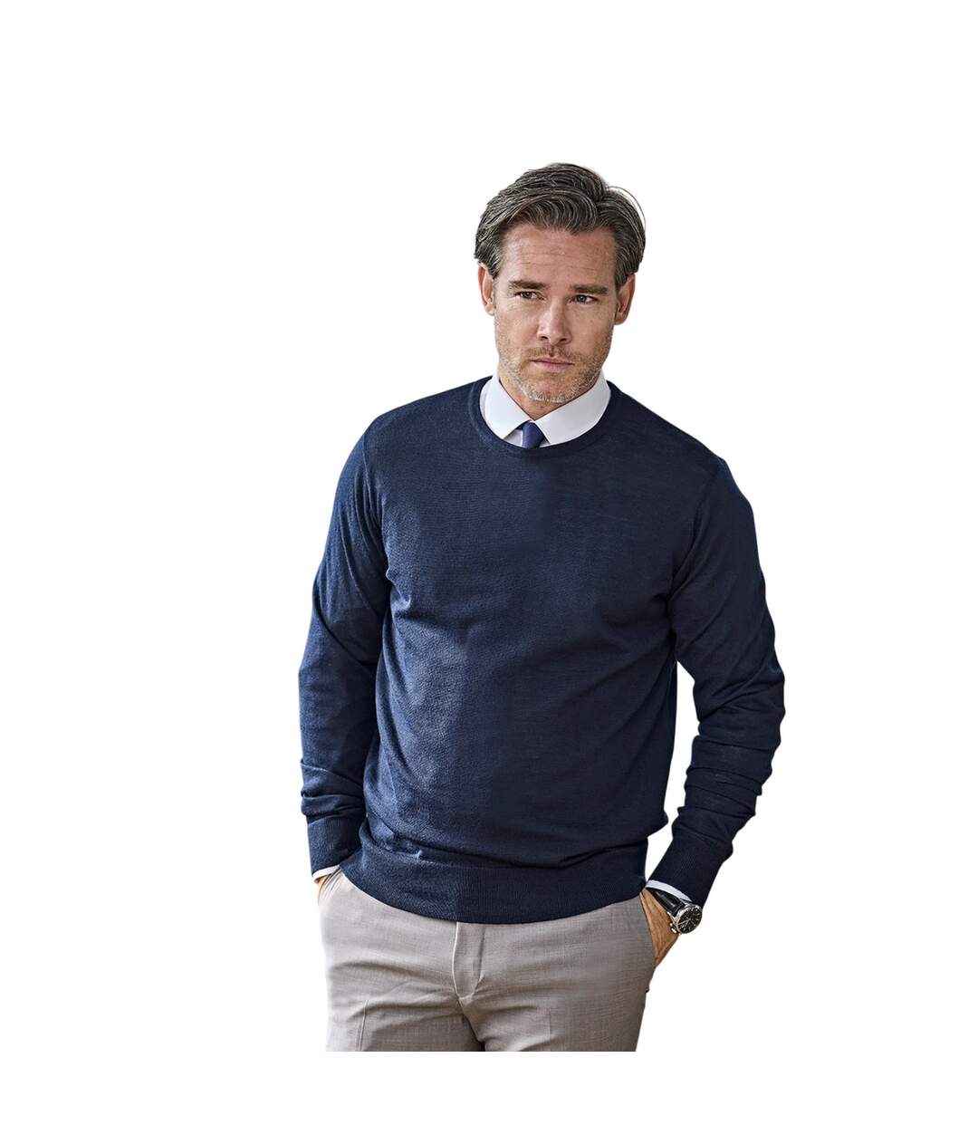 Mens Plain Crew Neck Sweatshirt Navy Tee Jays-4