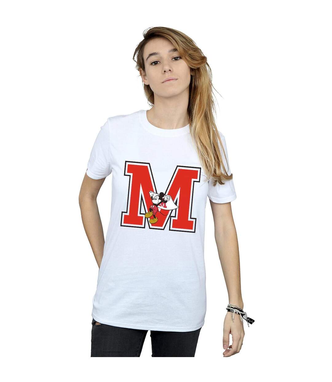 Disney Femme/Les femmes Mickey Mouse Running Cotton Boyfriend T-Shirt (Blanc) - UTBI38091-2