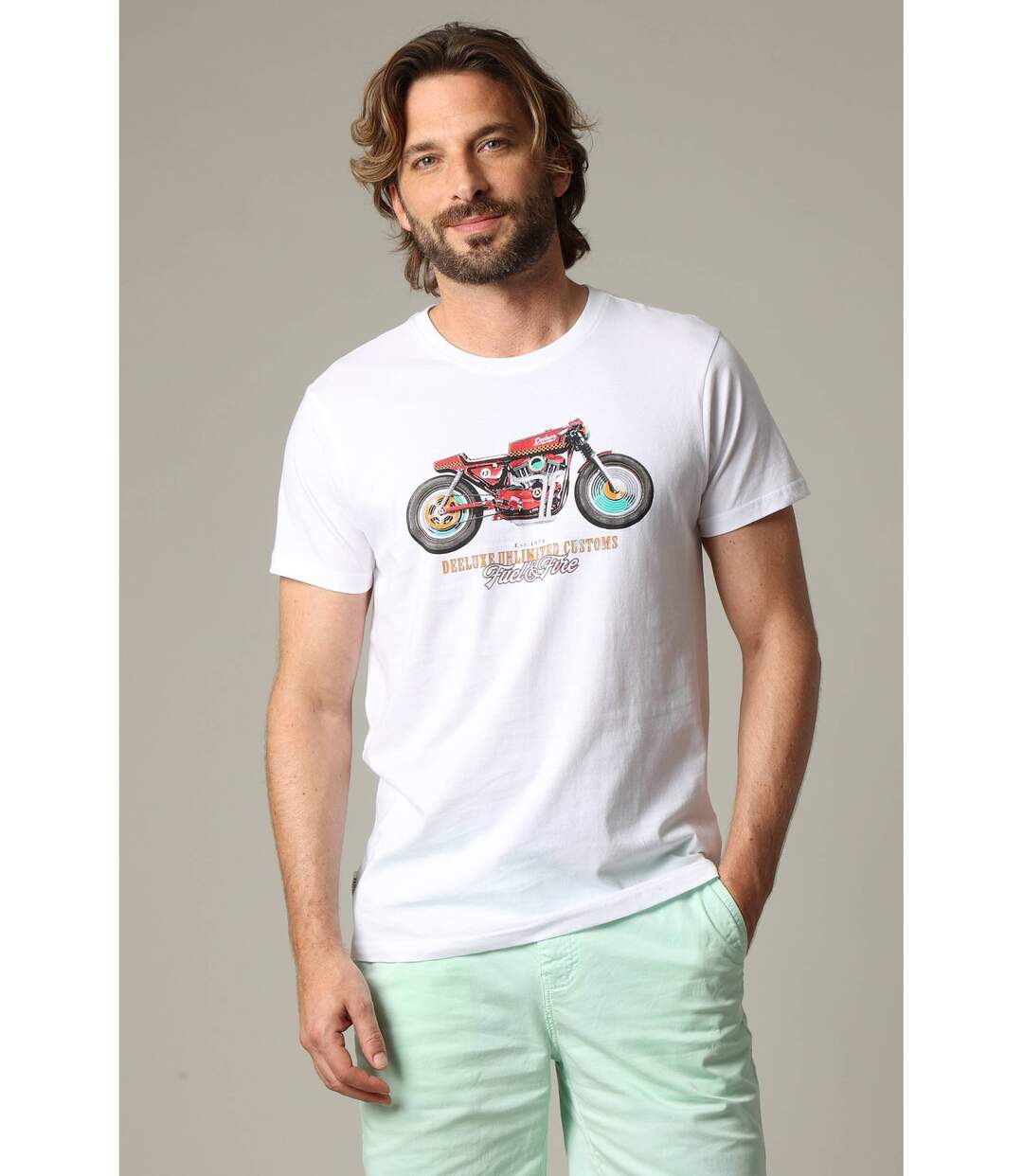 T-shirt classique en jersey de coton avec imprimé moto GASOLINE-1