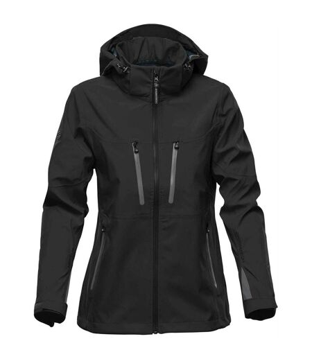 Womens/ladies Patrol Hooded Soft Shell Jacket Black Carbon Stormtech