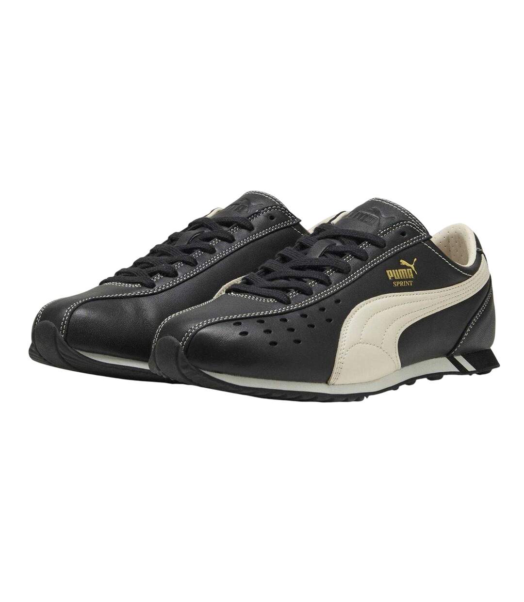 Mens Sprint Cowhide Leather Lace Up Trainers Black White Puma-4