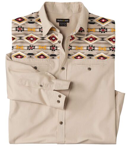 Men's Beige Printed Poplin Shirt