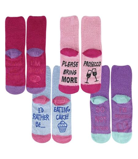 Lot de 4 paires de chaussettes antidérapantes fantaisie en forme