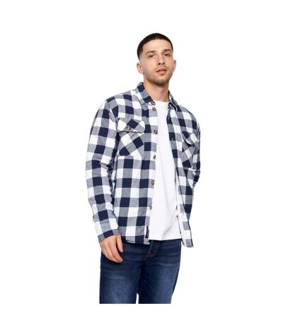 Mens demaro checked lined overshirt navy/white Crosshatch