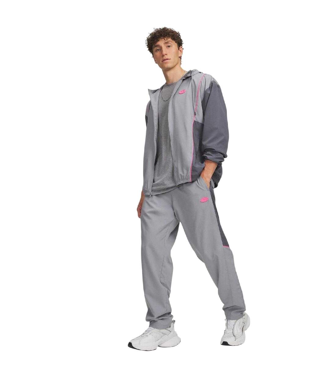 Pantalon De Survêtement Motif/style Blocs De Couleurs Rival Homme Gris Acier Rose Under Armour-1