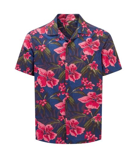 Mens Floral Relaxed Fit Shirt Navy Pink Wombat