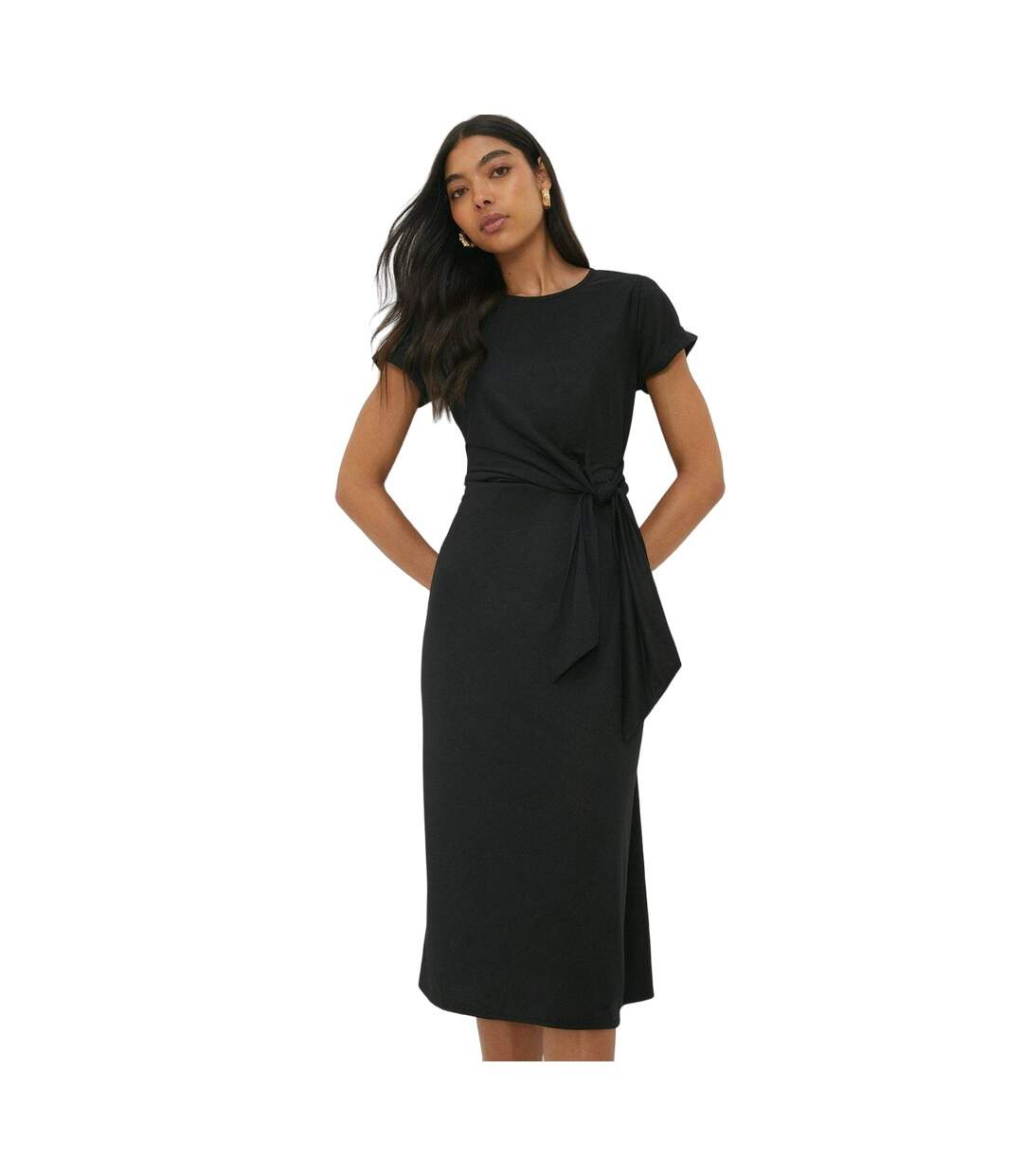 Womens/ladies tie detail short-sleeved midi dress black Dorothy Perkins-1