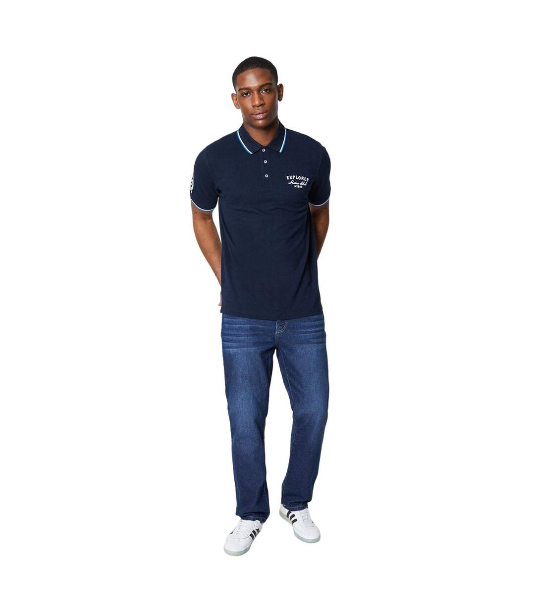 Mens tipped badge polo shirt navy Maine-4