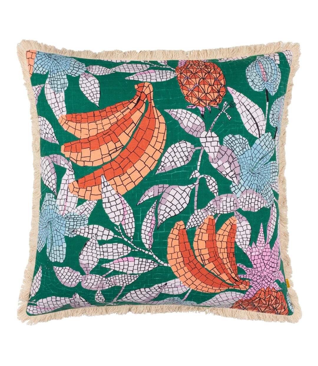 Cypressa floral mosaic cushion cover 50cm x 50cm teal Furn-1