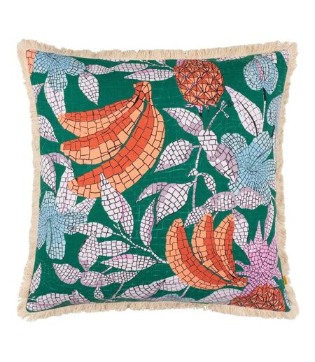 Cypressa floral mosaic cushion cover 50cm x 50cm teal Furn