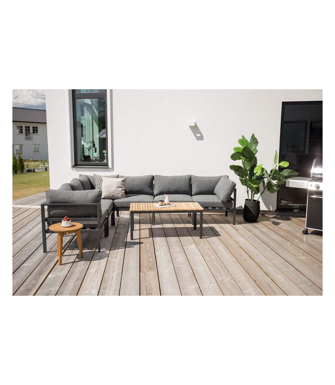 Table basse de jardin en alu et teck Brasilia Blanc-2