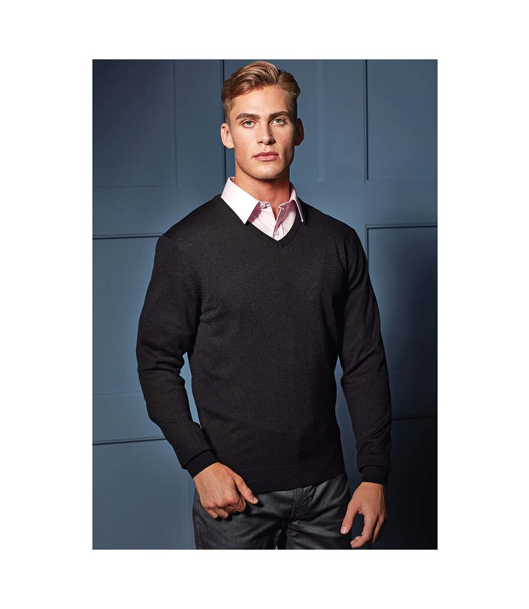 Premier Mens Essential Acrylic V-Neck Sweater (Black) - UTRW6598