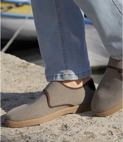 Men's Beige Canvas Loafers with Hook and Loop Fastening