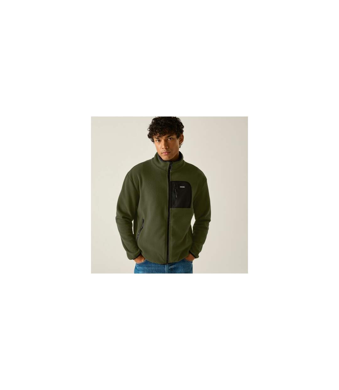 Veste Polaire À Col Montant Motif/style Détail Contrasté Frankie Homme Kaki Foncé Noir Regatta-1
