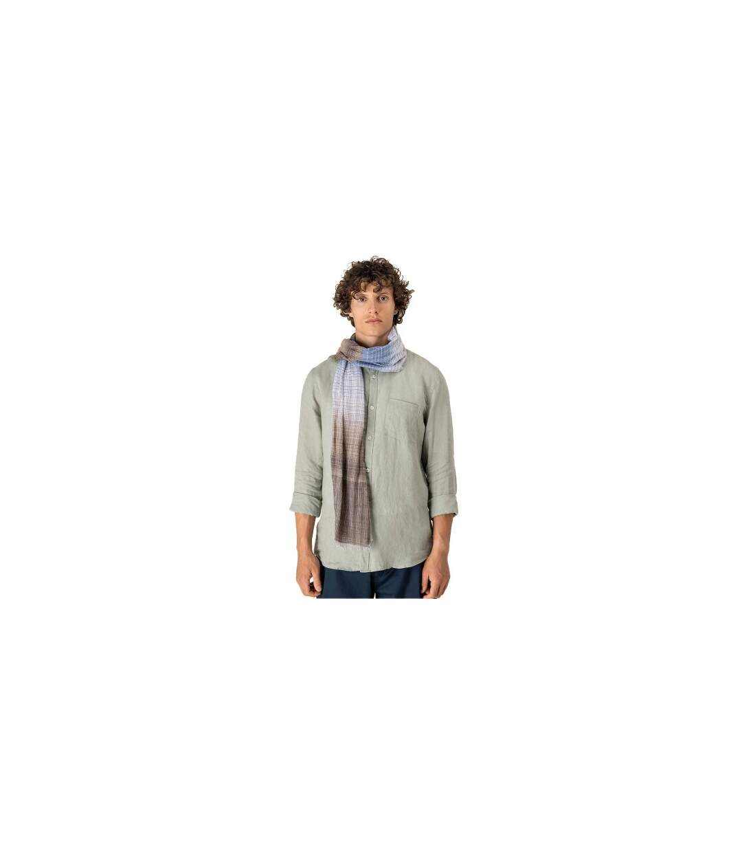 Écharpe Motif/style Rayure Double Taille Unique Bleu Marron Gris Spasso-1