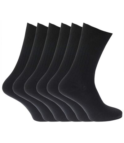 Mens 100% Cotton Ribbed Classic Socks (Pack Of 6) (Black) - UTMB144