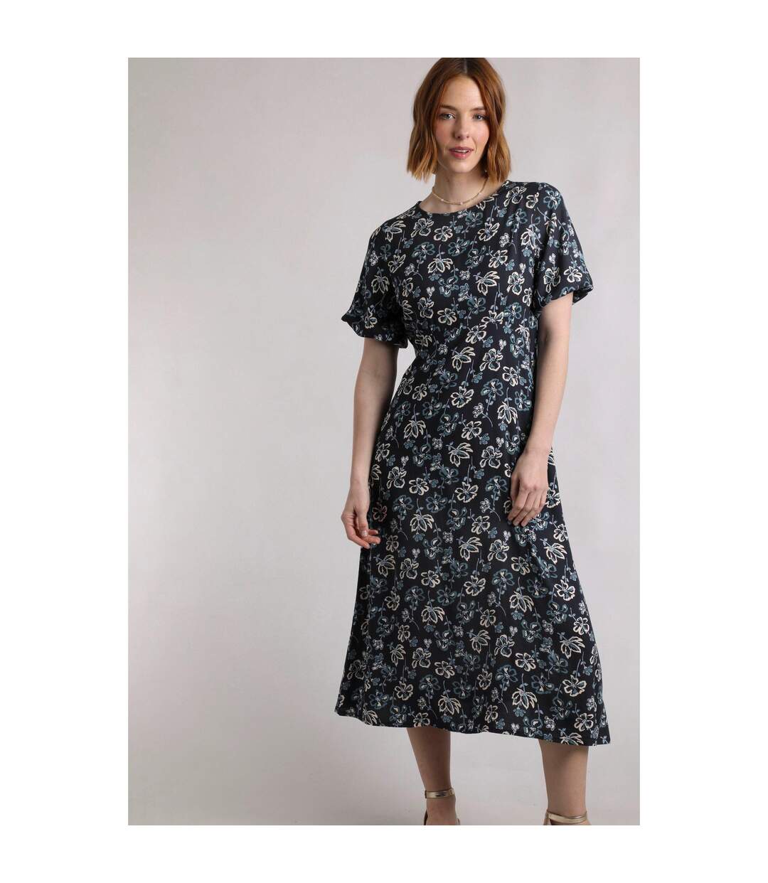 Womens/ladies Everly Floral Eco Liva Midi Dress Black Iris Weird Fish-1