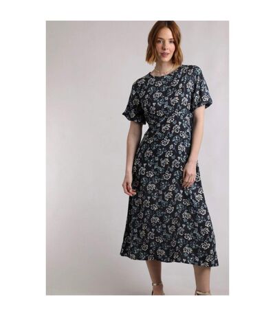 Womens/ladies Everly Floral Eco Liva Midi Dress Black Iris Weird Fish