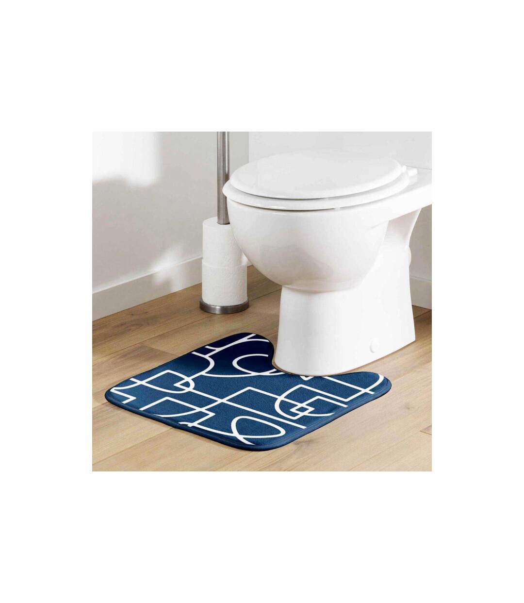 Tapis Contour WC Microfibre Labyrinthe 45x45cm Bleu-5