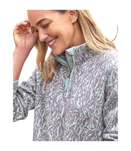 Womens/ladies Textured Jacquard Quarter Zip Sweatshirt Vine Green WoolOvers