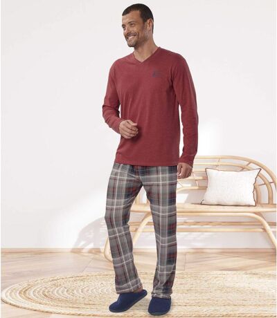 Bordeauxrode geruite jersey pyjama 