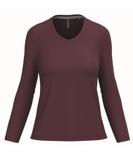 T-shirt manches longues col V - Femme - K382 - rouge vin