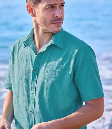 Paquet de 2 chemises manches courtes en crépon homme - turquoise blanc
