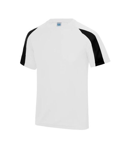 Just Cool Mens Contrast Cool Sports Plain T-Shirt (Arctic White/Jet Black)