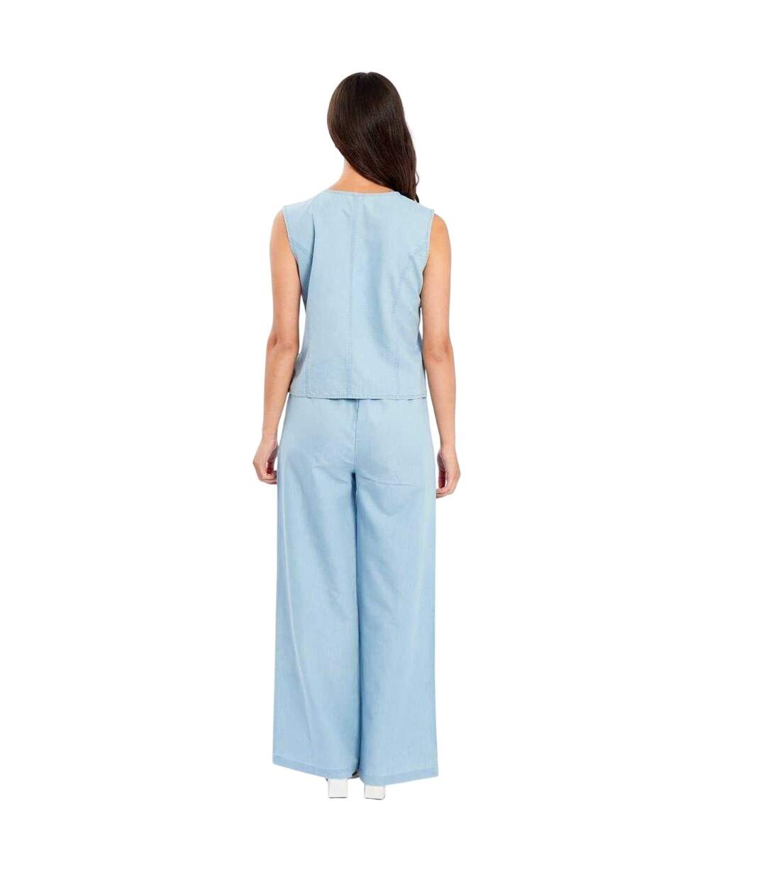 Womens/ladies Shiny Skinny Waistcoat Light Blue Be You-3