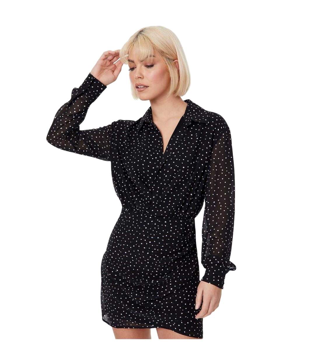 Womens/ladies Spotted Draped Shirt Dress Black Jack Wills-2