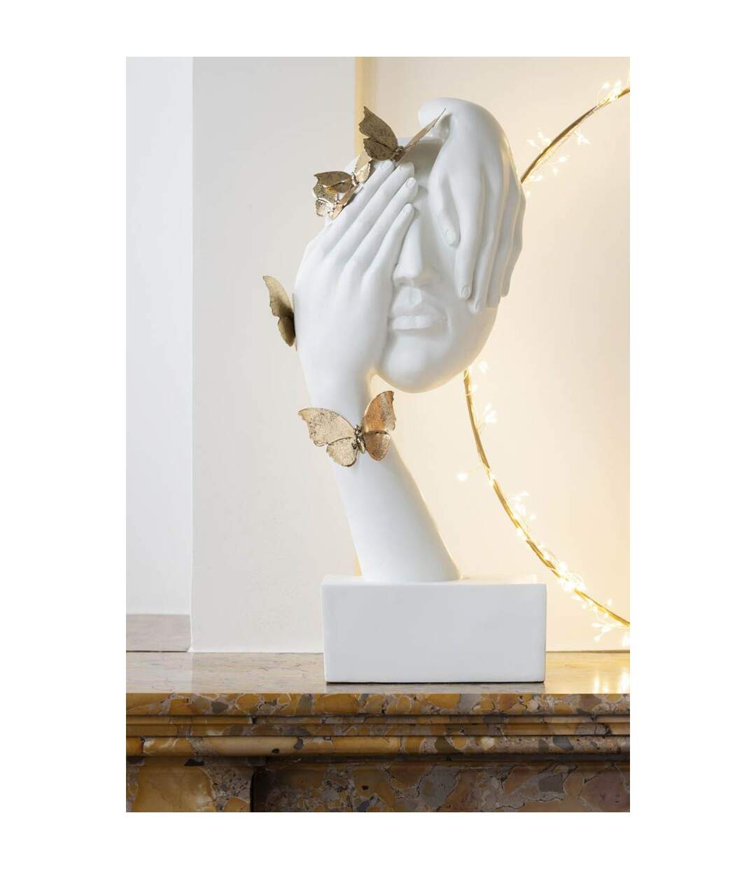 Statuette Déco Visage Papillons 54cm Blanc-2