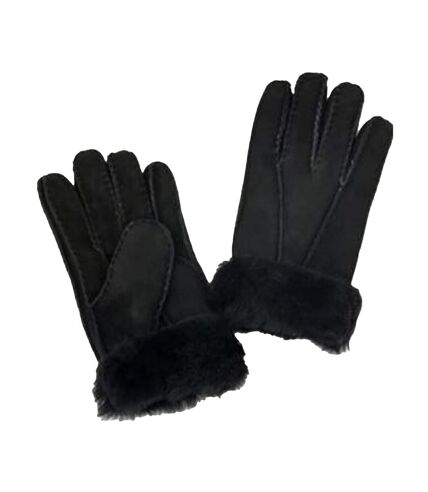 Womens/ladies cuffed sheepskin gloves black Eastern Counties Leather