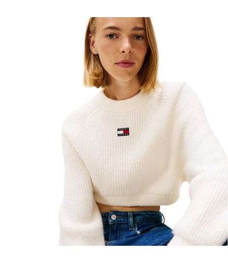 Womens/ladies Badge Raglan Long-sleeved Sweater Top Antique White Tommy Jeans