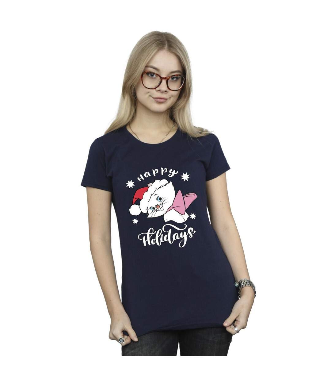 Disney T-shirt en coton Femmes/Ladies The Aristocats Happy Holidays (Bleu marine) - UTBI8508-2