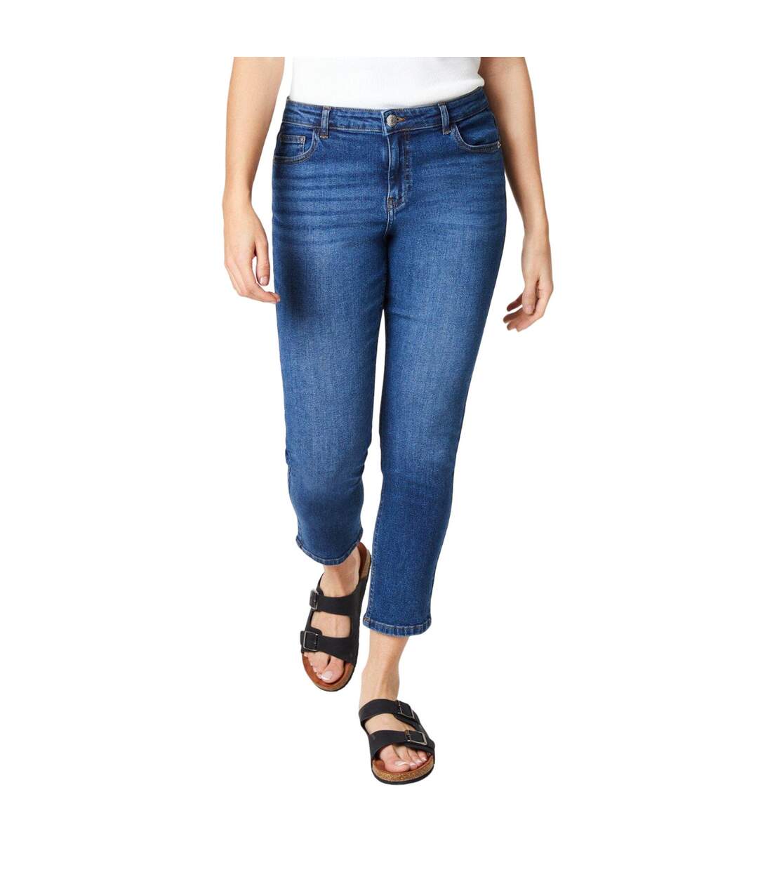 Womens/ladies Stretch Petite Slim Jeans Mid Wash Dorothy Perkins-2