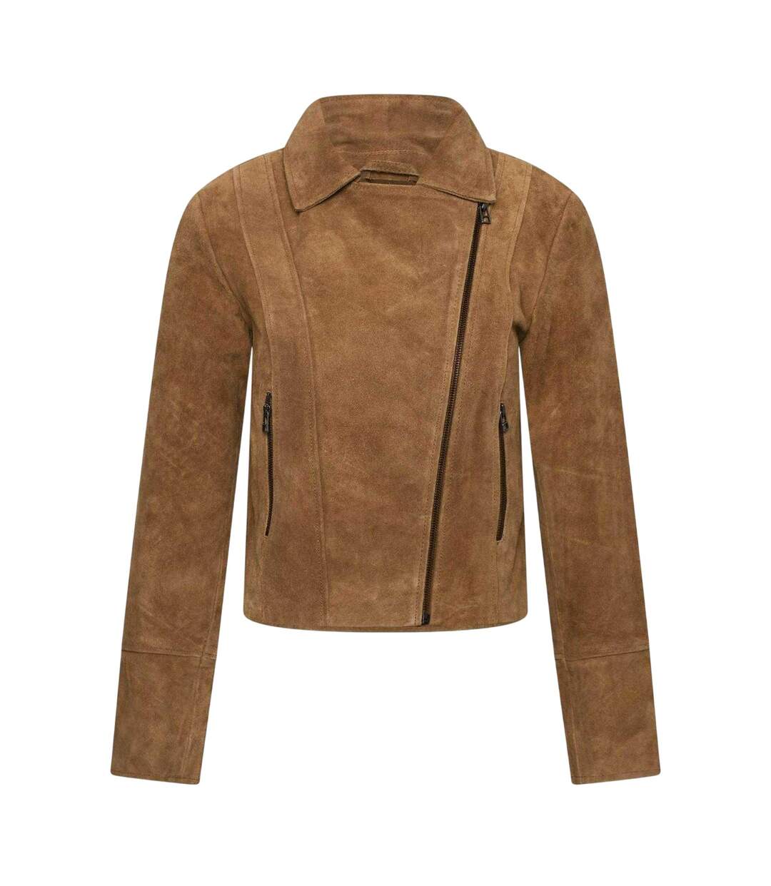 Womens/ladies Suede Biker Jacket Tan Elle-1