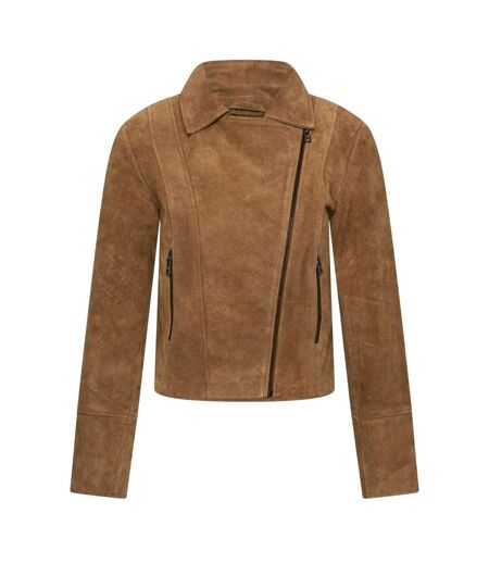 Womens/ladies Suede Biker Jacket Tan Elle