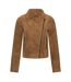 Womens/ladies Suede Biker Jacket Tan Elle-1