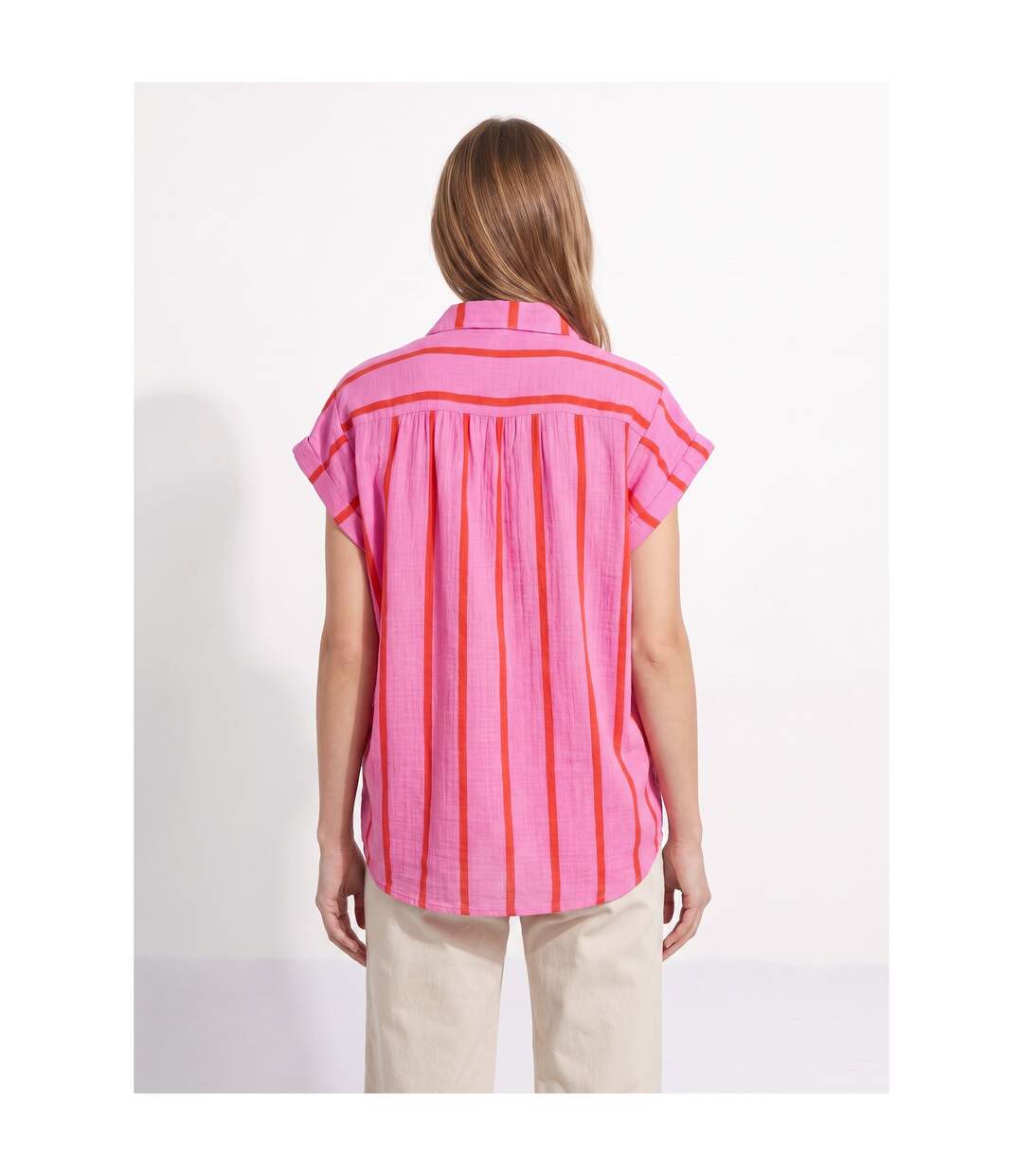 Chemisier rayures vives, manches revers-2