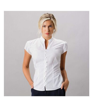 Kustom Kit Ladies Continental Blouse Mandarin Collar Cap Sleeve (White) - UTBC631