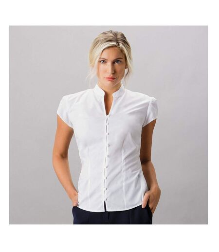 Kustom Kit Ladies Continental Blouse Mandarin Collar Cap Sleeve (White) - UTBC631