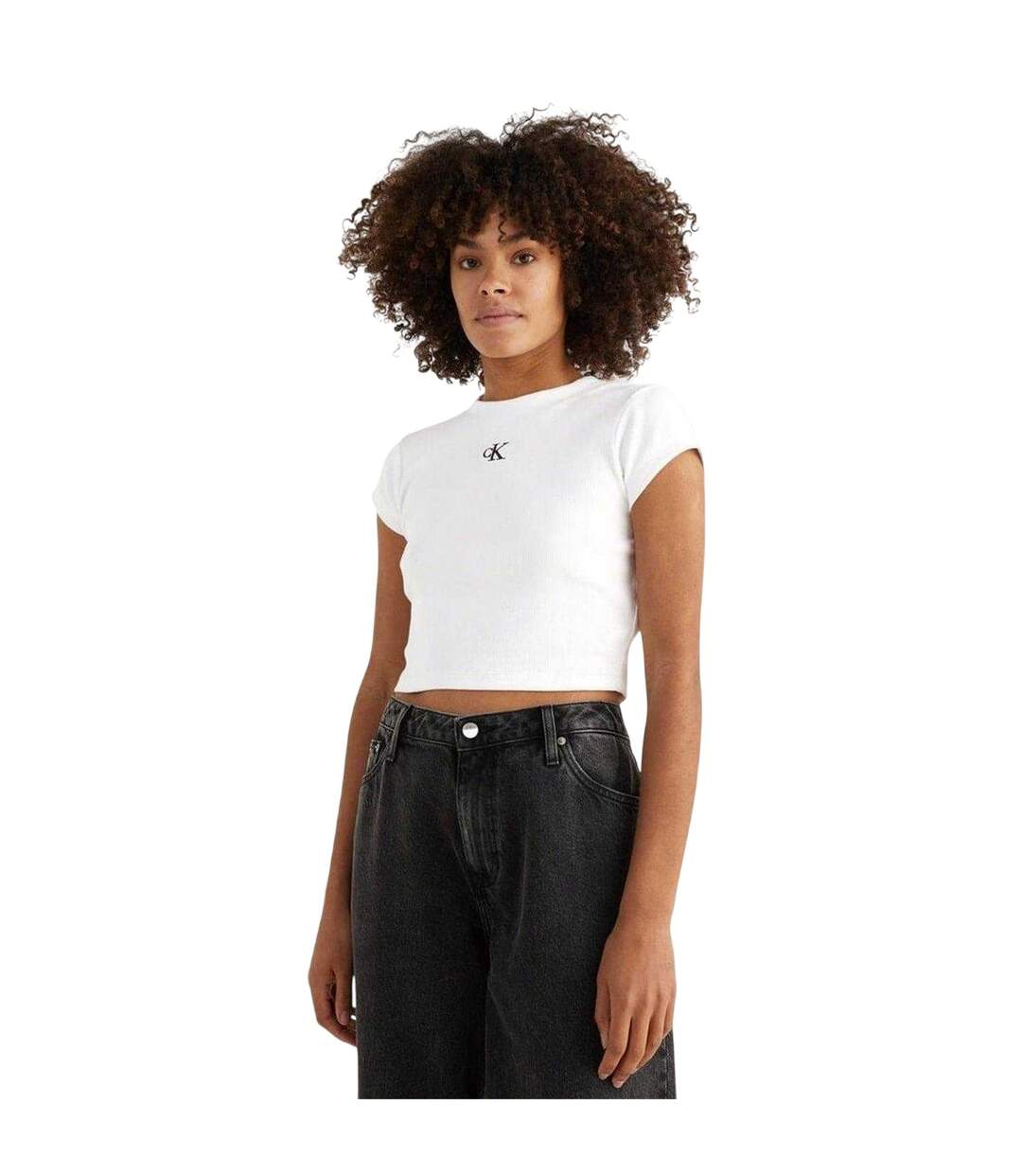 T-shirt Court Motif/style Monochrome Femme Blanc Calvin Klein-4